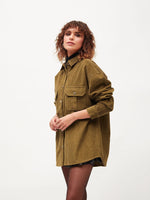 Women Brown Corduroy Oversized Shirt