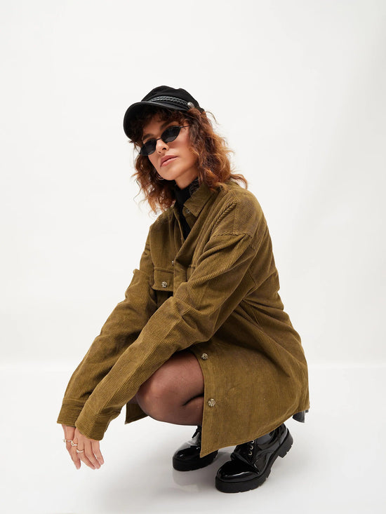 Women Brown Corduroy Oversized Shirt