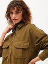 Women Brown Corduroy Oversized Shirt