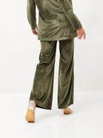 Women Olive Velvet Bell Bottom Pants