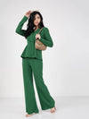 Women Green Wrap Peplum Top With Bellbottom Pants