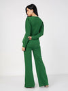 Women Green Wrap Peplum Top With Bellbottom Pants