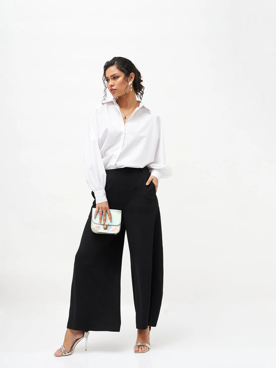 Women Black Scuba Wide Leg Pants