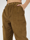 Women Beige Corduroy Carrot Fit Pants