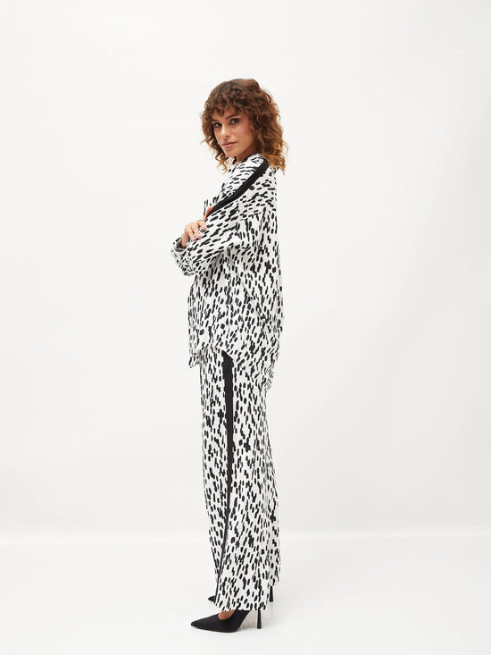 Women White Abstract Print Oversize Shirt With Pants