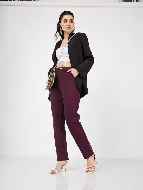 Women Burgundy Roma Tapered Pants