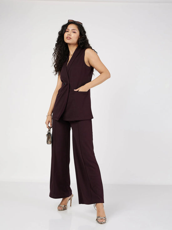 Women Burgundy Front Dart Palazzo Pants