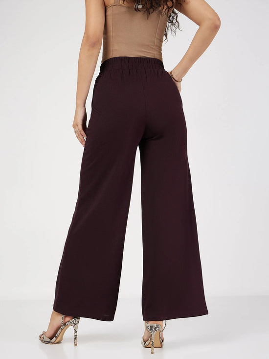 Women Burgundy Front Dart Palazzo Pants