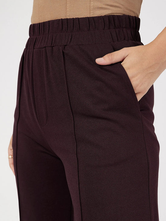 Women Burgundy Front Dart Palazzo Pants