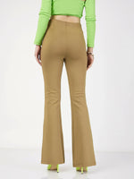 Women Beige Bone Pocket Bell Bottom Pants