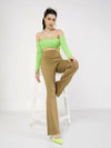 Women Beige Bone Pocket Bell Bottom Pants