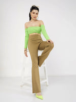 Women Beige Bone Pocket Bell Bottom Pants