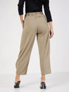 Women Beige Button Hem Darted Balloon Pants