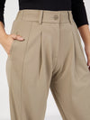 Women Beige Button Hem Darted Balloon Pants