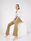 Women Beige Bell Bottom 4-Way Stretch Pants