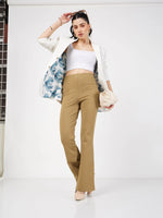 Women Beige Bell Bottom 4-Way Stretch Pants