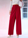 Women Red Korean Pleated Loose Fit Pants