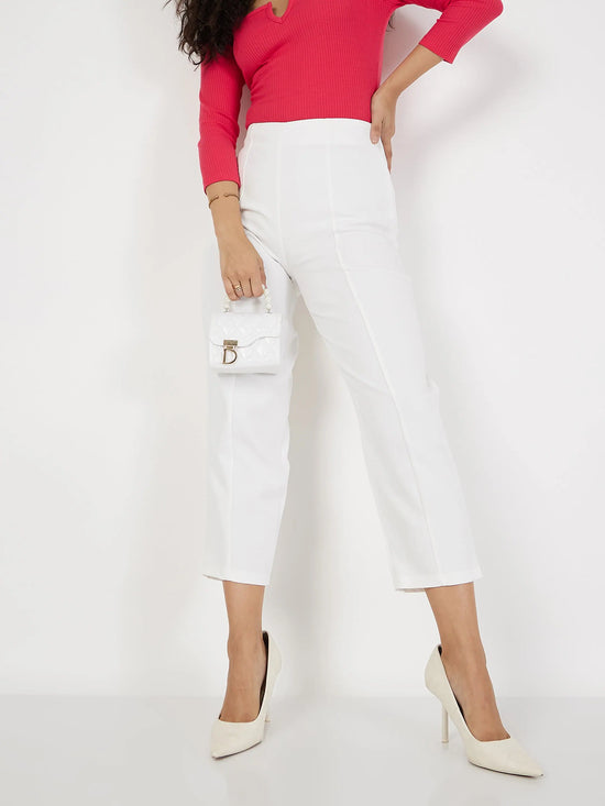 Women White Front Darted Balloon Fit Pants