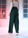 Women Emerald Green Korean Pleated Loose Fit Pants