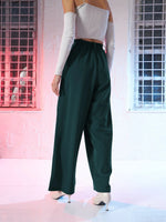 Women Emerald Green Korean Pleated Loose Fit Pants