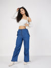 Women Blue Denim Baggy Fit Cargo Pants-SFPANT50575XS