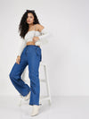 Women Blue Denim Baggy Fit Cargo Pants-SFPANT50575XS