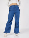 Women Blue Denim Baggy Fit Cargo Pants-SFPANT50575XS