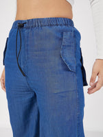 Women Blue Denim Baggy Fit Cargo Pants-SFPANT50575XS