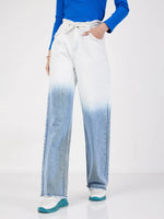 Women Blue & White Ombre Straight Jeans-SFJEAN0426XS