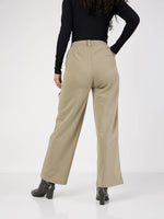 Women Beige Cris Cross Pocket Detail Cargo Pants