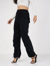 Women Black Denim Baggy Fit Cargo Pants-SFPANT50576XS