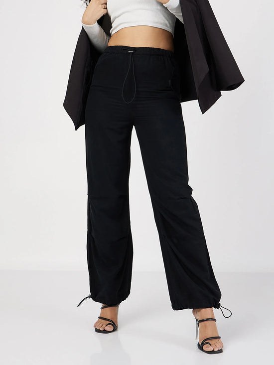 Women Black Denim Baggy Fit Cargo Pants-SFPANT50576XS