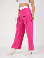 Women Pink Contrast Waistband Cargo Pants