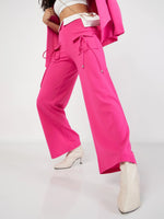 Women Pink Contrast Waistband Cargo Pants