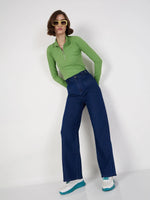 Women Blue Bone Pocket Straight Jeans