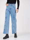 Women Blue Front Button Straight Jeans-SFJEAN0420XS