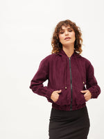 Women Solid Standard Maroon Round Neck Full Sleeve Jacket