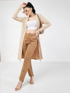 Women Beige Rib Front Open Shrug