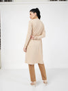 Women Beige Rib Front Open Shrug