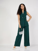 Women Emerald Double-Breast Sleeveless Longline Blazer