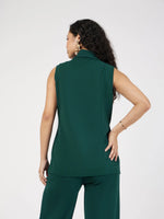 Women Emerald Double-Breast Sleeveless Longline Blazer