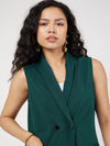 Women Emerald Double-Breast Sleeveless Longline Blazer