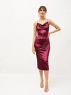 Women Maroon Velvet Cowl Neck Bodycon Dress