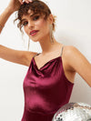 Women Maroon Velvet Cowl Neck Bodycon Dress