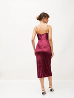 Women Maroon Velvet Cowl Neck Bodycon Dress