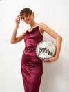 Women Maroon Velvet Cowl Neck Bodycon Dress