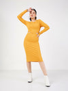 Women Yellow Rib Side Cut-Out Midi Dress