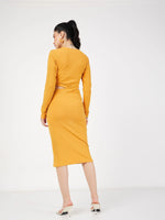 Women Yellow Rib Side Cut-Out Midi Dress