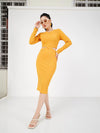 Women Yellow Rib Side Cut-Out Midi Dress