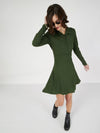 Women Olive Rib Polo Neck Skater Dress